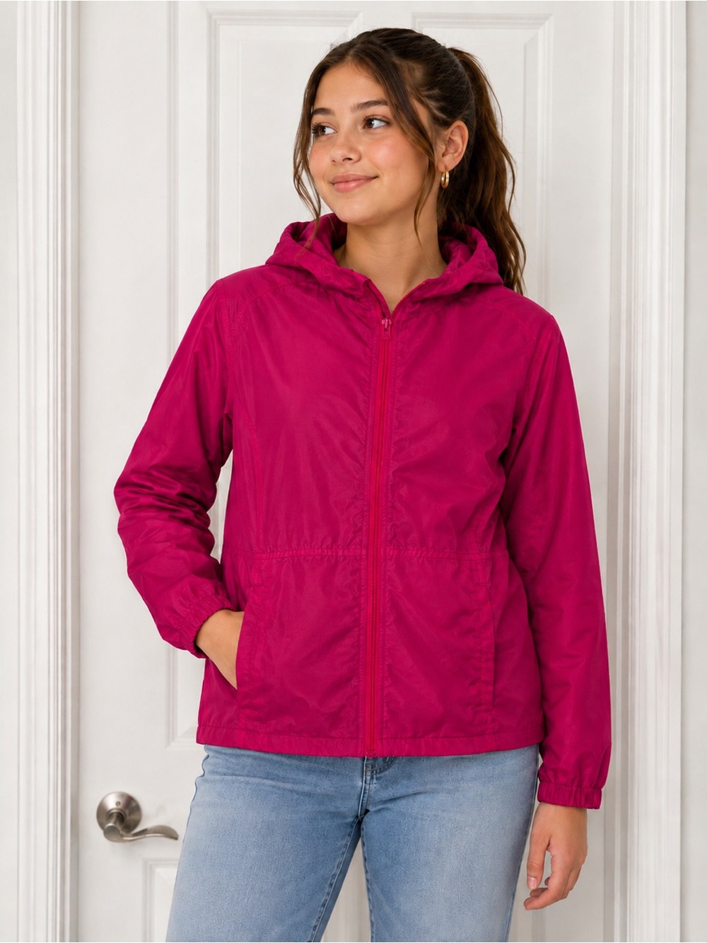 Pacific Trail Youth Pink Hooded Windbreaker Jacket 16 Lightweight Rain Jacket